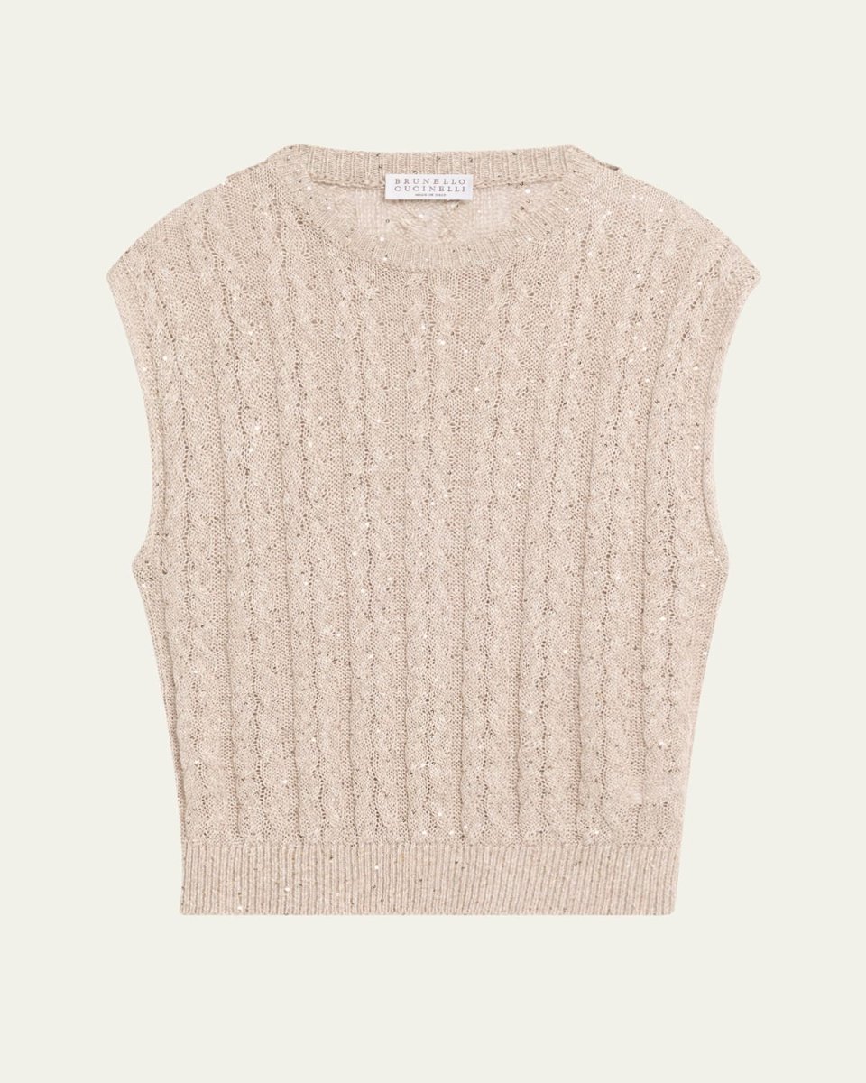 Linen Paillette Cable-Knit Sleeveless Sweat